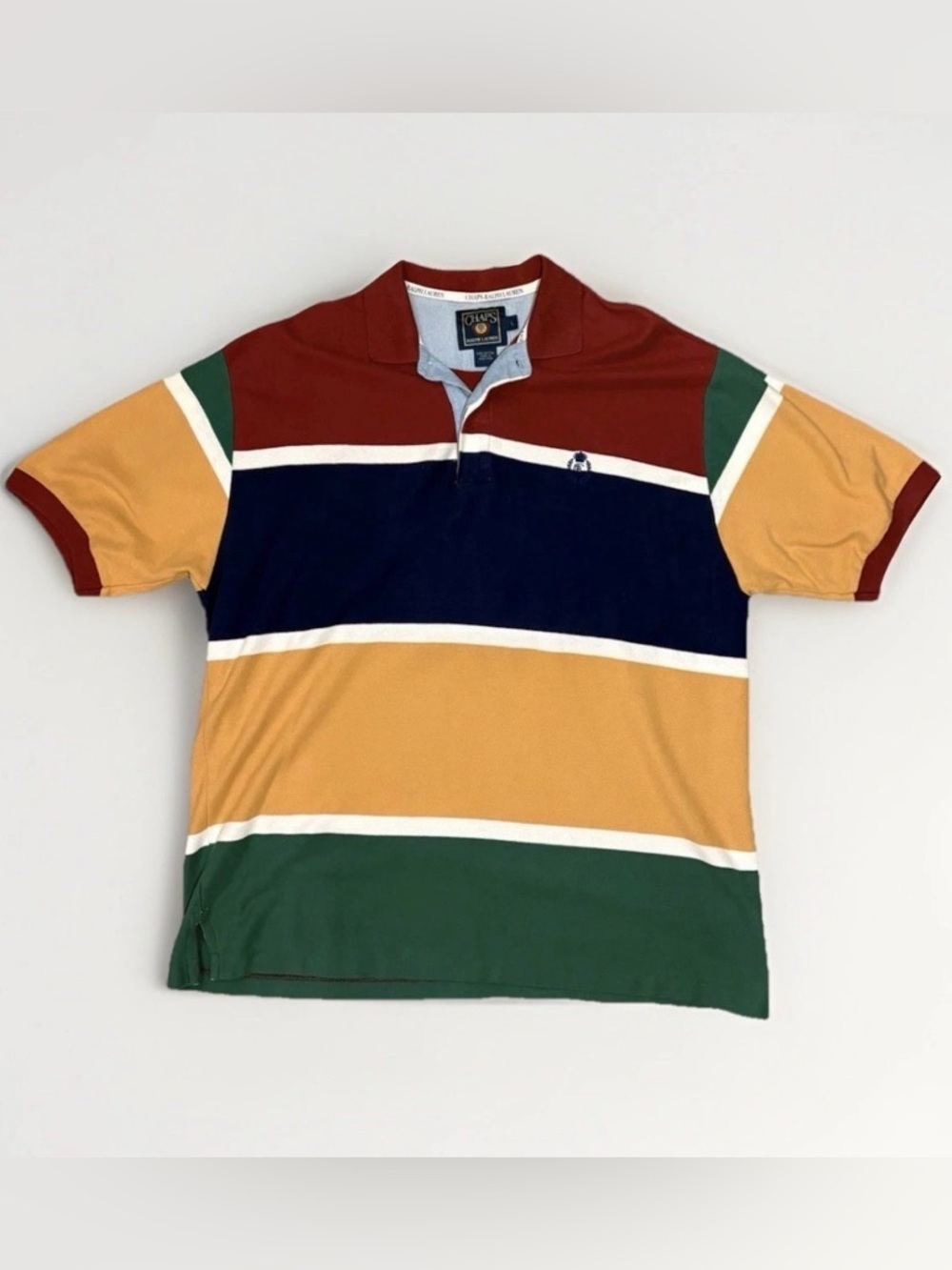 Vintage Chaps Ralph Lauren Color Block Polo Shirt Mens L 90s Rugby Polo VTG